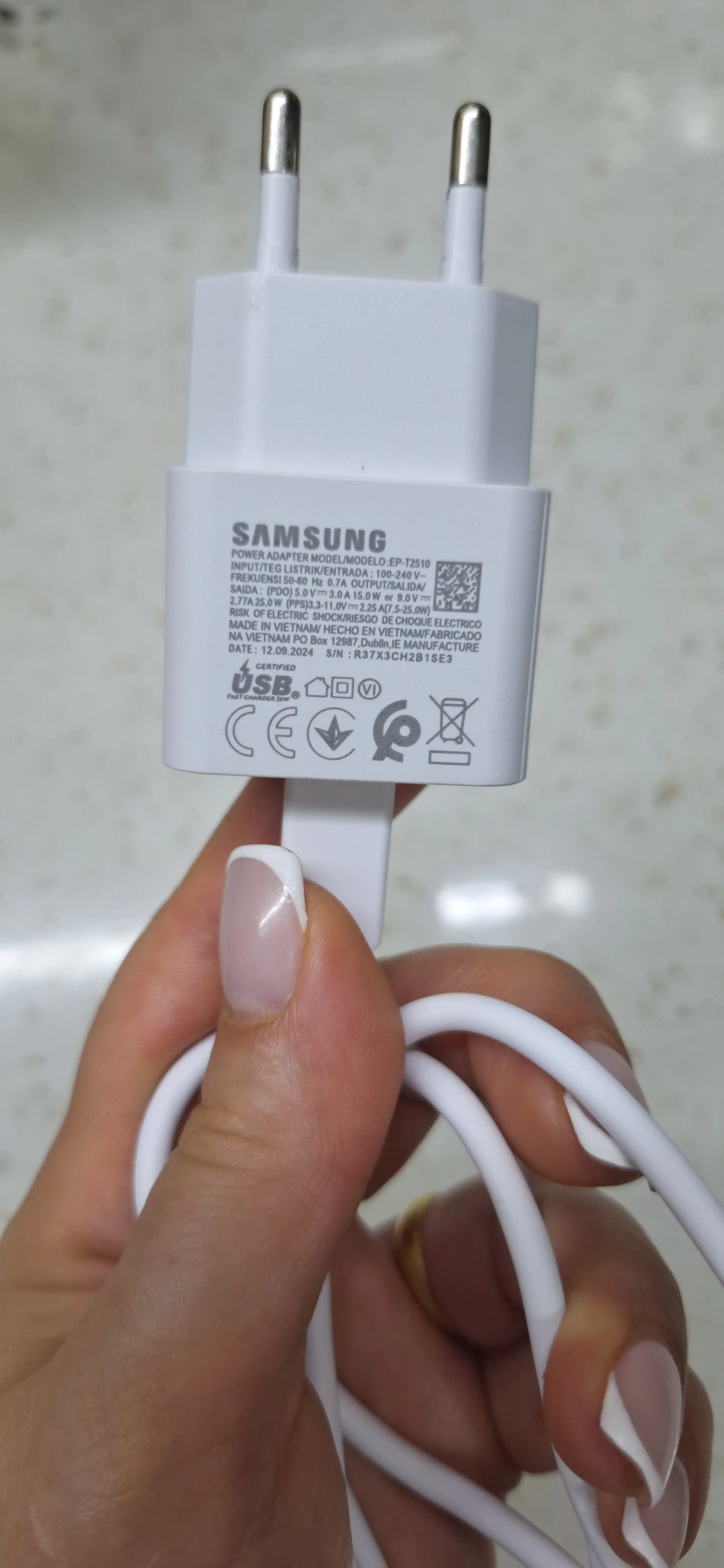 Samsung zaryadlovchi, Type-C kabeli, 25 Vt tez zaryadlash, quvvat manbai