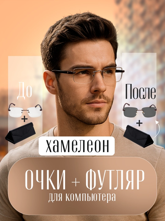 Xамелеоны очки, 4 в 1, солнцезащитные и компьютерные очки, + футляр - 