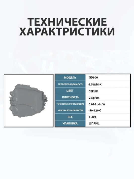 Термопаста GD900, 3 г, для процессора, ноутбука, видеокарты с высокой теплопроводностью