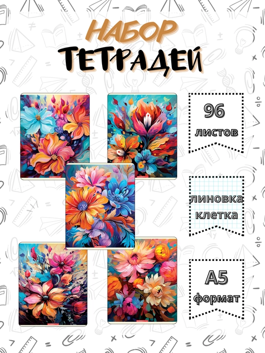 A5 daftar to‘plami, 96 varaqlik, 5 dona, katakchali, maktab qizlari uchun, Rossiyada - 