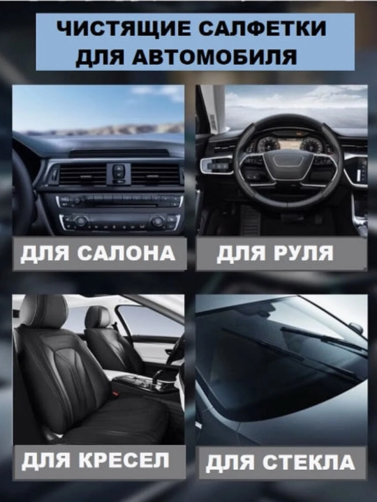 Charm, oyna va salon uchun 80 dona avto salfetka tozalik va parvarish bitta qadoqda