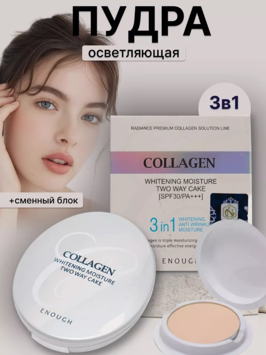 Пудра для лица с коллагеном Enough Collagen Hydro Moisture Two Way Cake, 13 тон - 