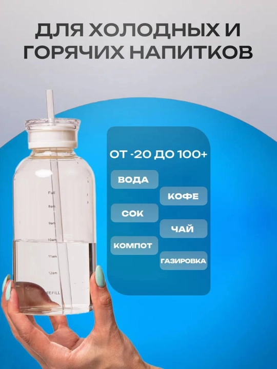 Стеклянный стакан с герметичной крышкой и трубочкой