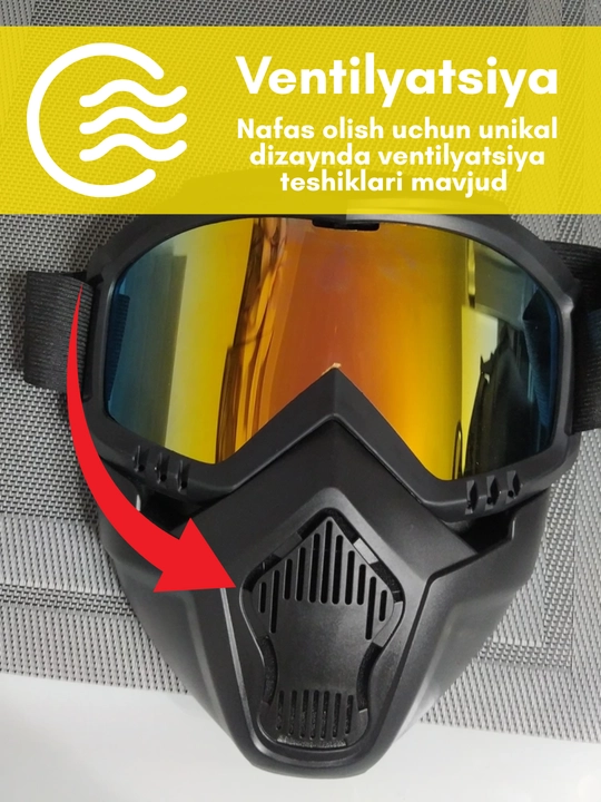 Maska ochki, velosiped, skuter va motosikllar uchun shamolga qarshi ochki niqob