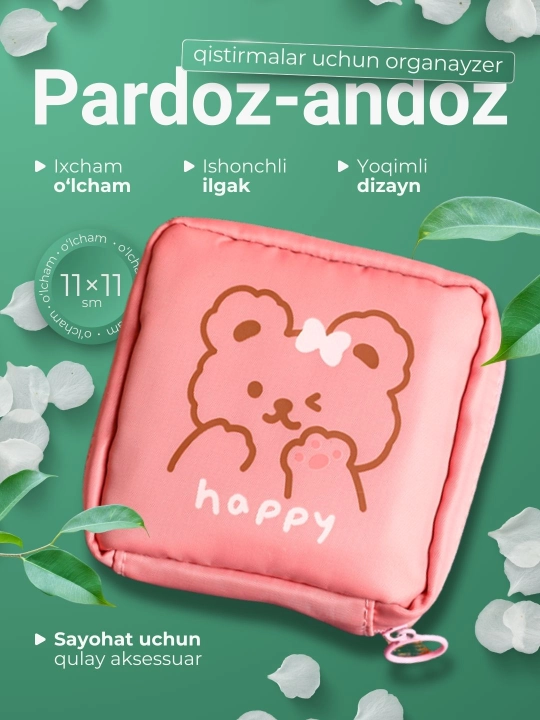 Ayollar kosmetik sumkasi, gigiyenik prokladkalar organayzeri
