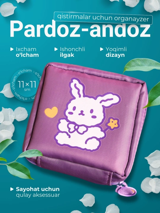 Ayollar kosmetik sumkasi, gigiyenik prokladkalar organayzeri