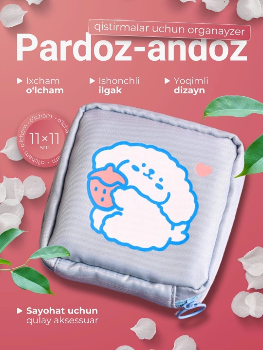 Ayollar kosmetik sumkasi, gigiyenik prokladkalar organayzeri