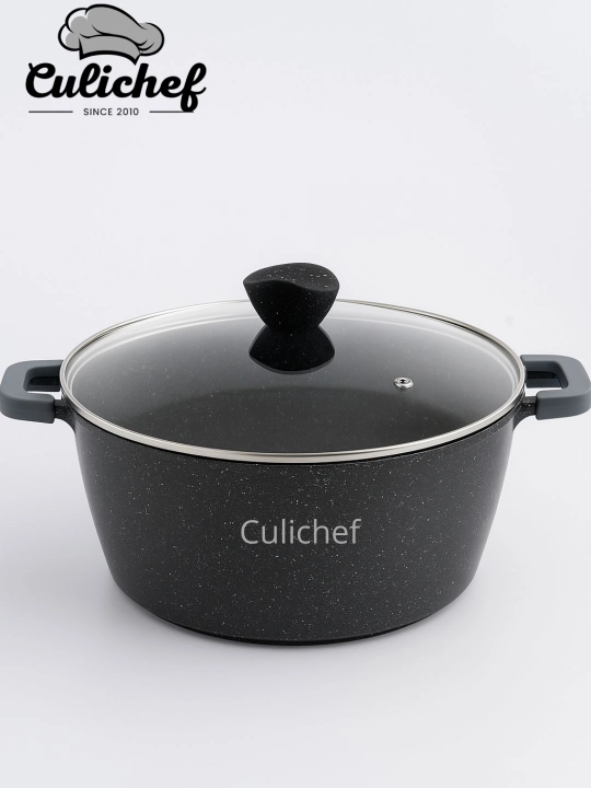 Казан с антипригарным покрытием и крышкой из гранитного стекла от CULICHEF