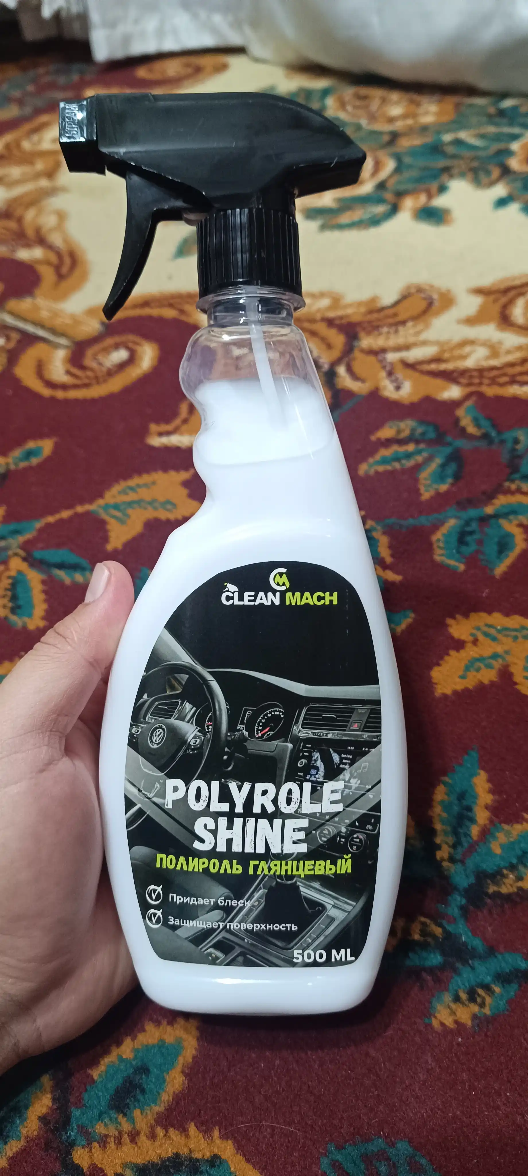 Полироль для пластика, кожи и резины Clean-Mach для салона авто, защита и блеск, 500 мл
