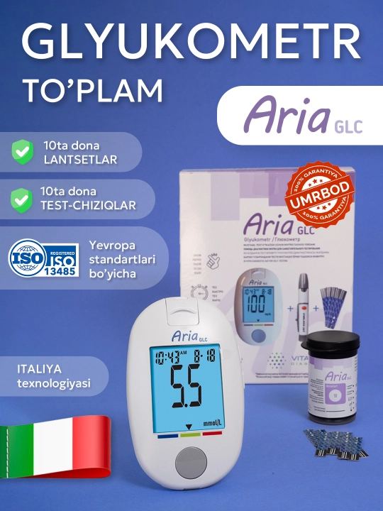 Qon shakarini o'lchash uchun Aria GLC glyukometri - 