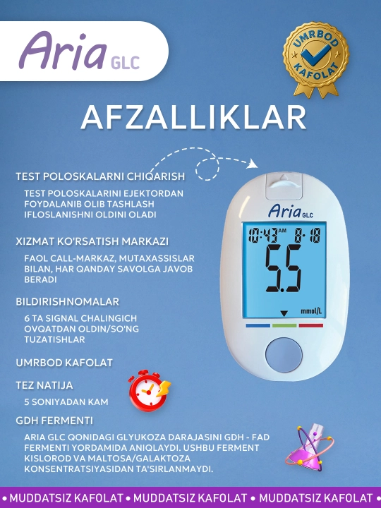Qon shakarini o'lchash uchun Aria GLC glyukometri