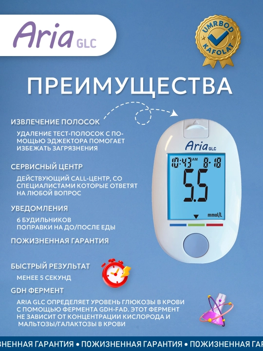 Qon shakarini o'lchash uchun Aria GLC glyukometri