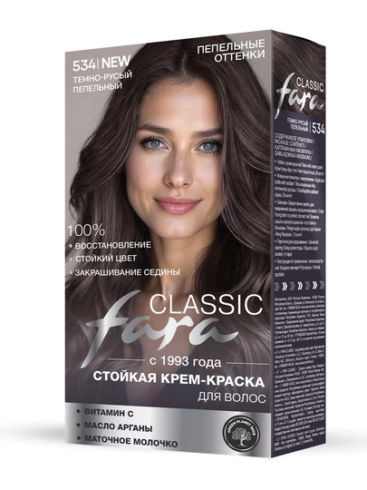 Fara Classic cтойкая крем-краска для волос, 534 темно-русый пепельный