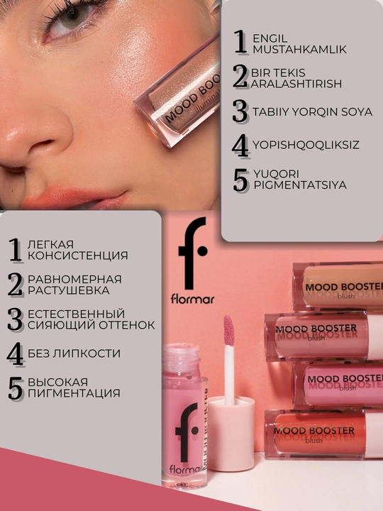 Yuz uchun rumyana, suyuq Mood Booster Blush Flormar