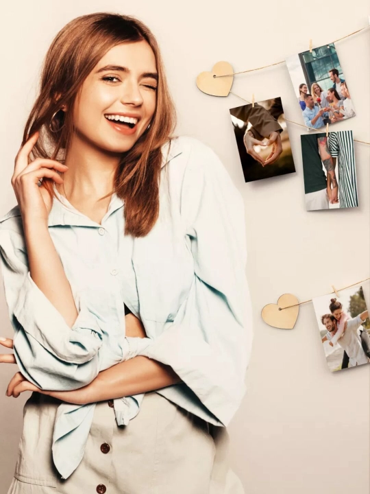 Moodboard LED chiroq bilan, foto panel qisqichli, yog‘och surat ushlagich yoritgich bilan