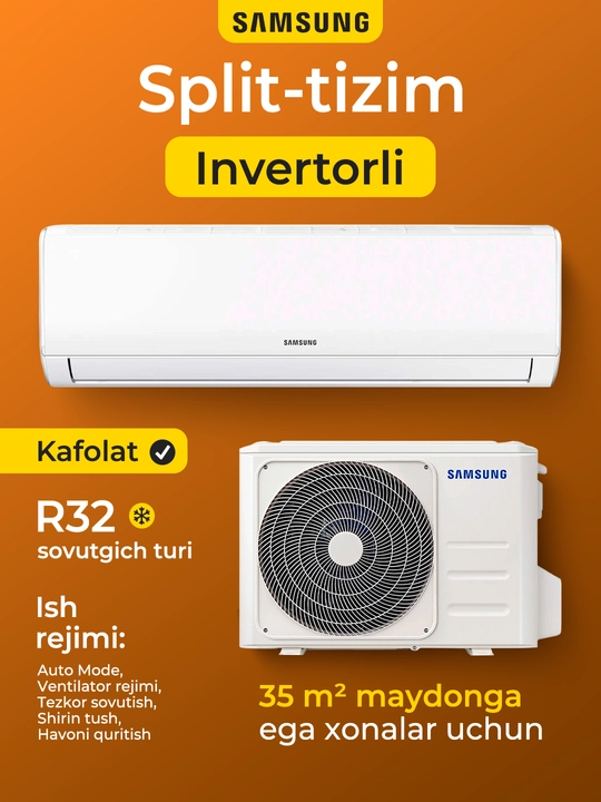 Invertorli konditsioner Samsung 12 kBTU AR12DXHQASINEV, 35 m² gacha xonalar uchun