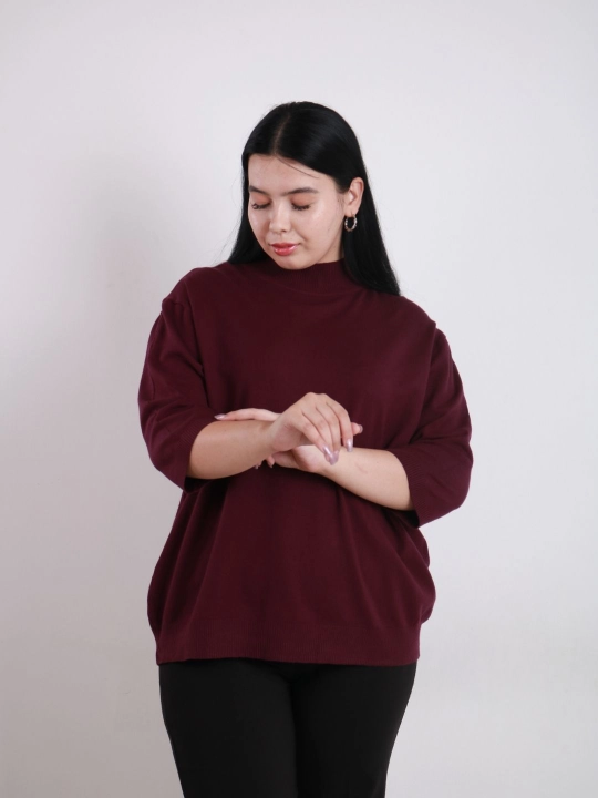 Ayollar uchun trikotaj jemper, qisqa yengli, tik yoqali