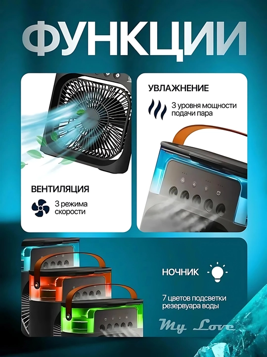 Portativ mini konditsioner, namlagich, mini ventilyator, 3 tasi 1 da