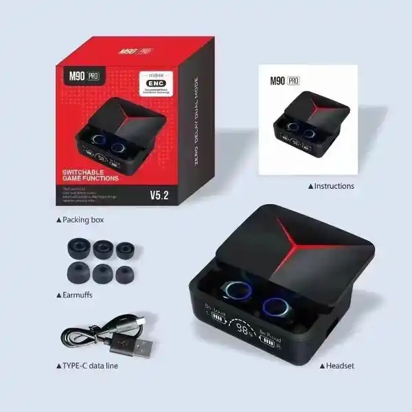 Quloqchinlar simsiz Bluetooth M90 Pro, displey va power bank 3500 mA/soat