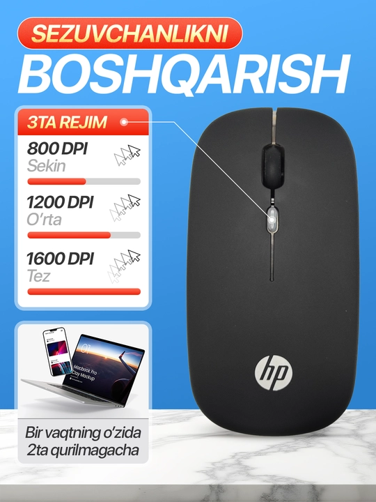 Simsiz kompyuter sichqonchachi, tovushsiz, RGB, Bluetooth