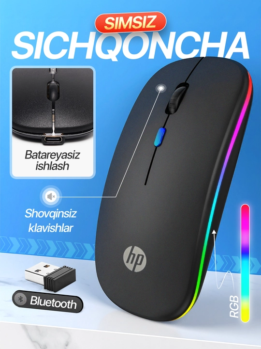 Simsiz kompyuter sichqonchachi, tovushsiz, RGB, Bluetooth