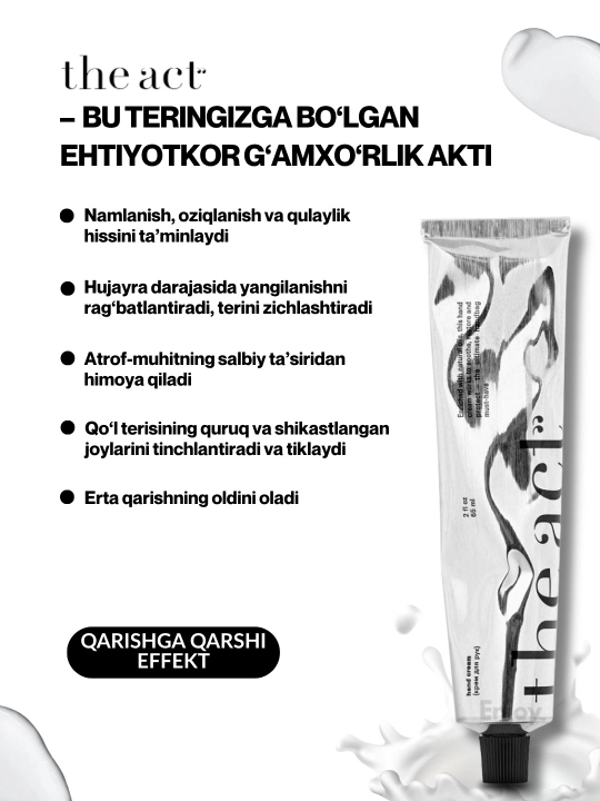Qo‘l uchun The Act kremi, namlantiruvchi, to‘yimli, lamellyar, xushbo‘y, 65 ml