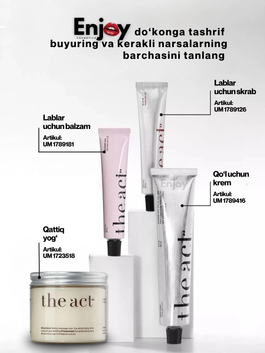 Qo‘l uchun The Act kremi, namlantiruvchi, to‘yimli, lamellyar, xushbo‘y, 65 ml