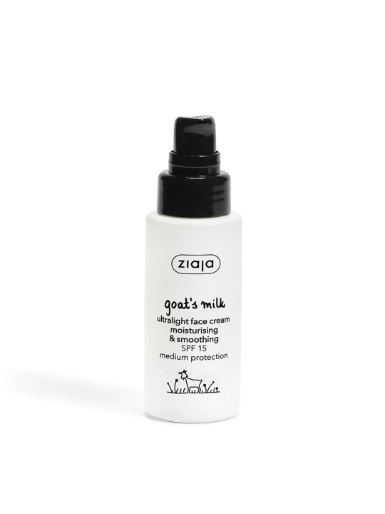 Namlantiruvchi yuz kremi Ziaja echki sutli, SPF 15, o‘ta yengil, silliqlovchi, 50 ml