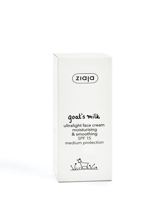 Namlantiruvchi yuz kremi Ziaja echki sutli, SPF 15, o‘ta yengil, silliqlovchi, 50 ml