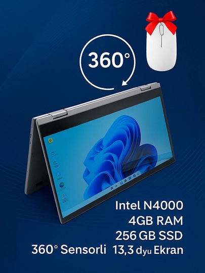 Mediacom Noutbuk, Intel N4000, 4GB RAM, 256GB SSD, 360° Sensorli, 13.3 dyum Ekran 4