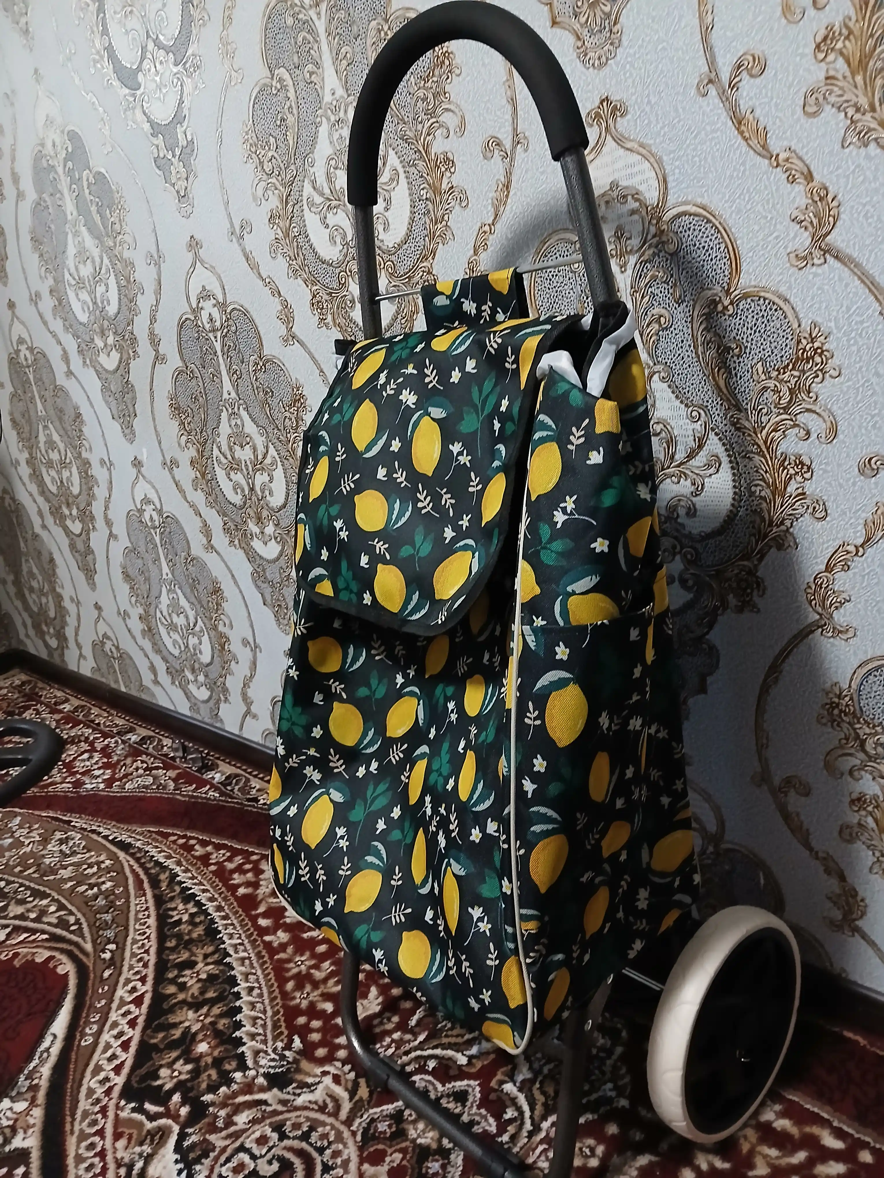 Sumka arava, bozor uchun, katta g'ildiraklardagi sumka