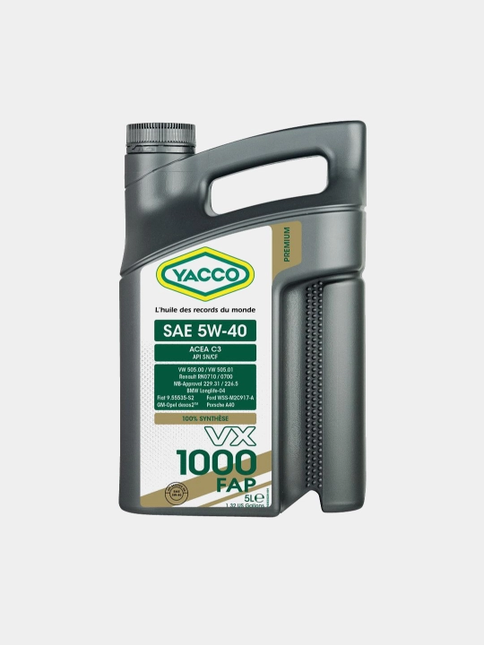 YACCO VX1000 FAP 5W40 dvigatel moyi, 1L - 5L, Dexos-2, zamonaviy himoya