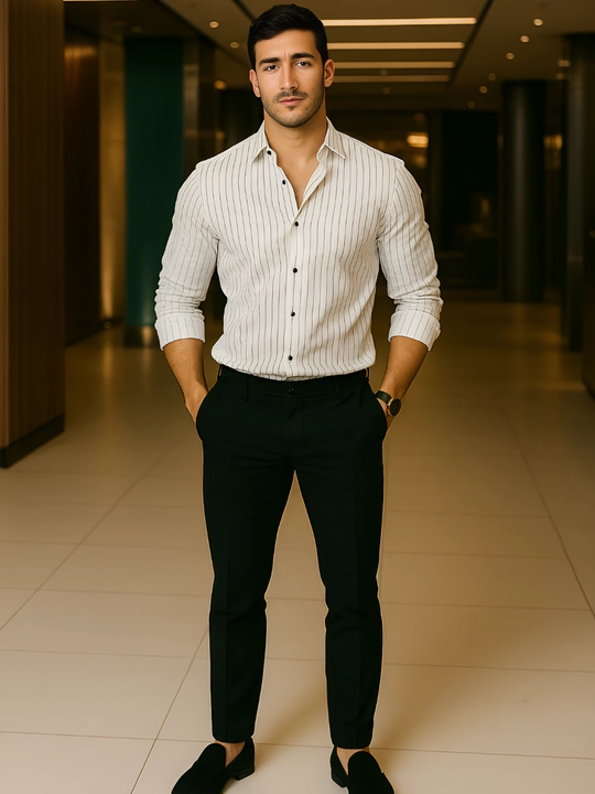 Erkaklar ko‘ylagi, klassik, belga yopishgan, yo‘l-yo‘l, bir xil rangli Slim Fit