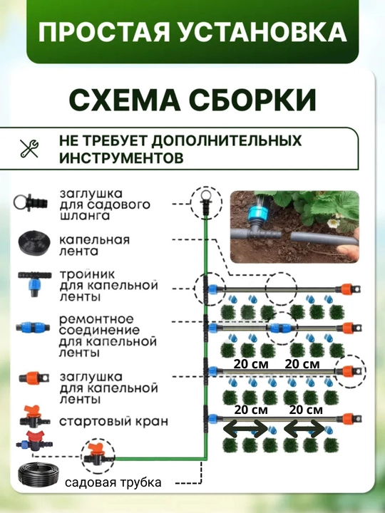 Набор системы капельного полива для сада, агорода и теплиц, 16 мм