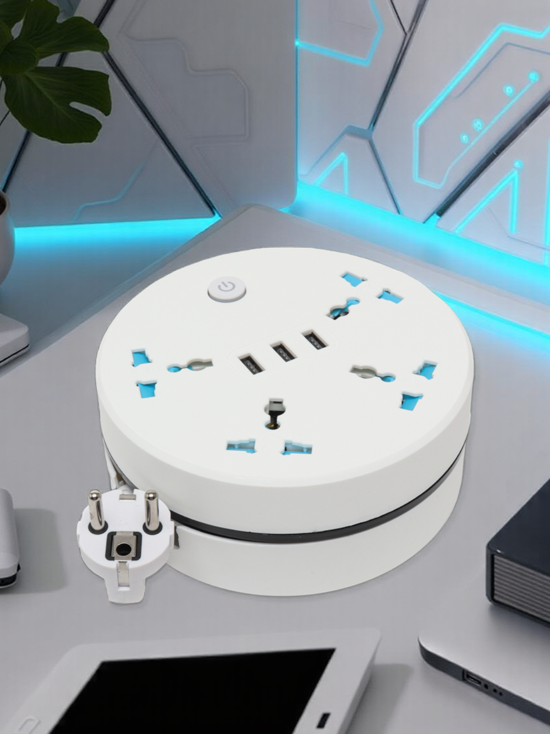 Удлинитель, сетевой фильтр с подсветкой, 4 розеток и 3 USB, механизм сборки кабеля  - 