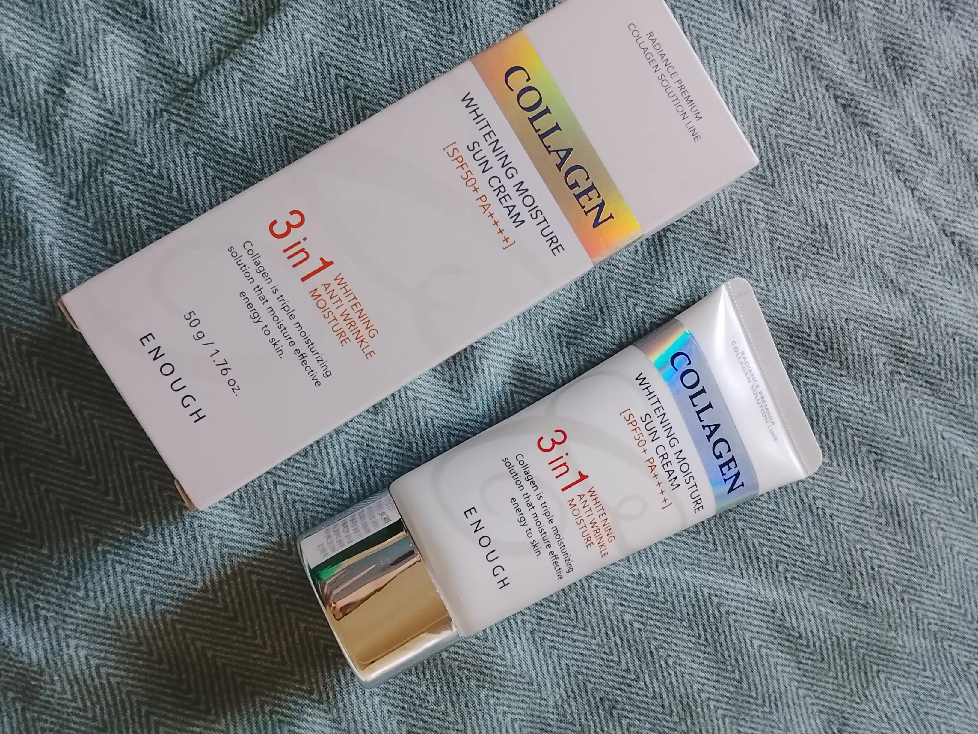 Quyoshdan himoyalovchi kollagen krem Enough 3in1 Whitening Sun Cream SPF50+ PA++++, 50 ml