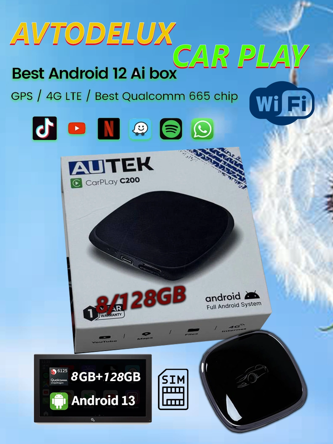 Android Carplay Box Bluetooth для автомобилей 6/128 ГБ, 8/128 ГБ, 4/64 ...