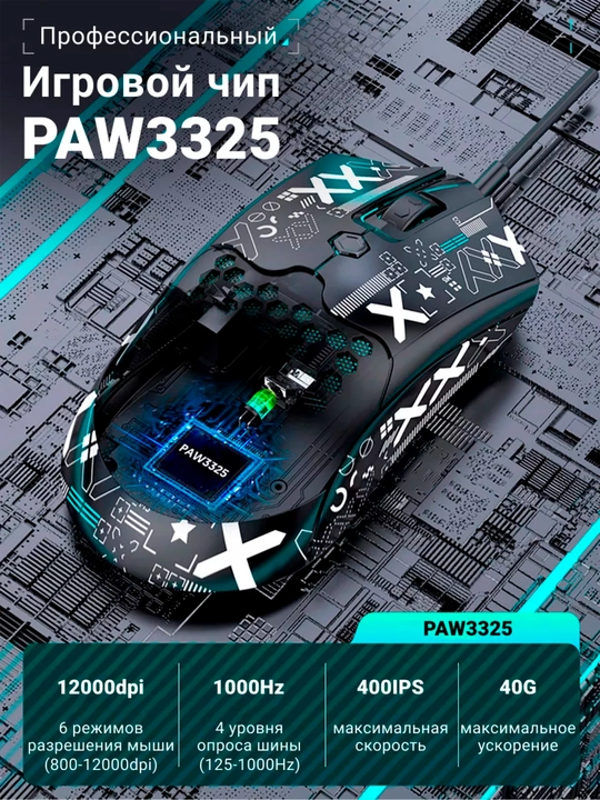 Игровая мышь, М5, проводная мышка, 12000 dpi, для киберспорта