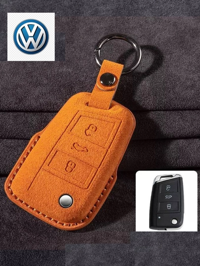 Чехол из алькантары, для ключей Volkswagen — 77CASES-VWALCTR-РЫЖИЙ