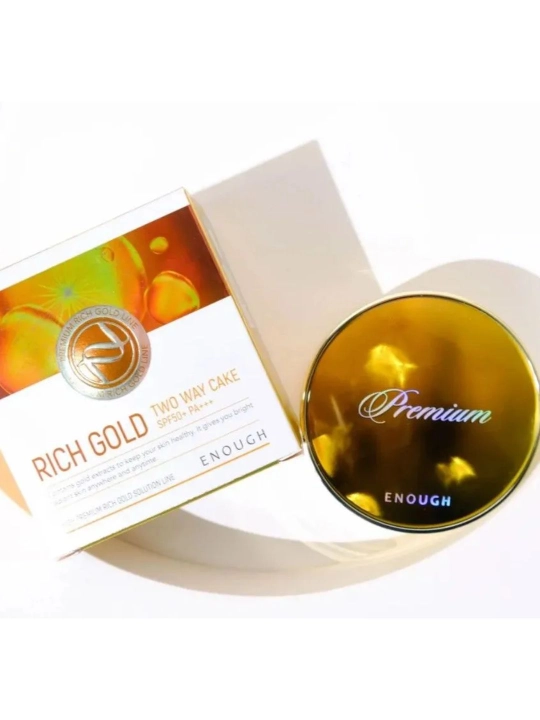 ENOUGH oltin kukuni bilan Rich Gold Two Way Cake SPF50+/PA++, zahira bloki bilan, Ton 13