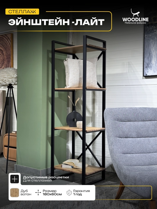 Stellaj Einshtein Layt loft uslubida, mehmonxona yoki dahliz uchun, Woodline - 