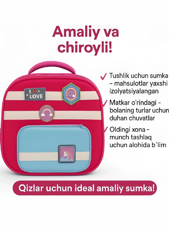 Maktab va o'qish uchun qiz va o'g'il bolalar uchun ryukzaklar, 3 qismli sumkalar to'plami
