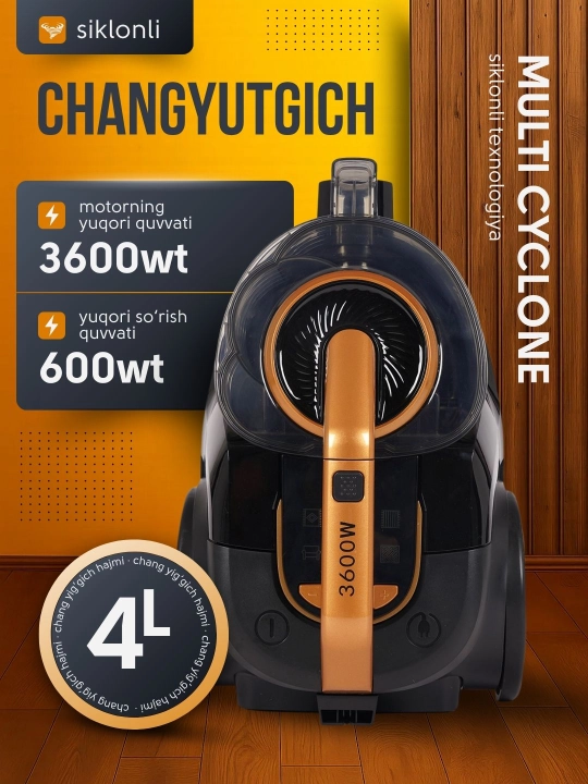 Changyutgich BOSH 3600 Vt — 4 l konteyner, 5 m shnur, xaltasiz, HEPA filt - 