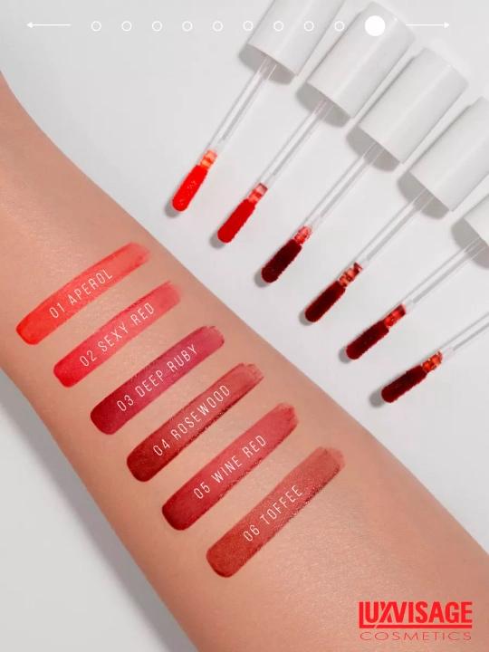 LUXVISAGE Lip Tint Aqua Gel lablar uchun, mat effekt, gigiyaluron kompleksi, 3.5 g
