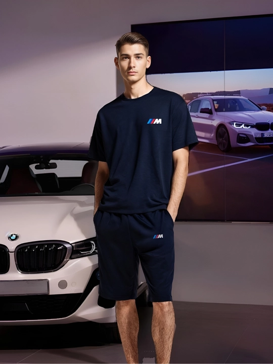 BMW M5 F90 printli erkaklar sport kostyumi, Oversize, o'smirlar uchun futbolka va shortik