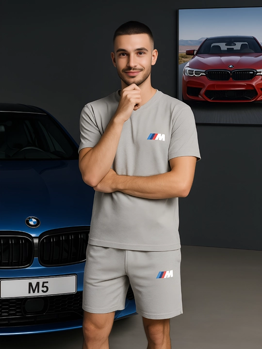 BMW M5 F90 printli erkaklar sport kostyumi, Oversize, o'smirlar uchun futbolka va shortik
