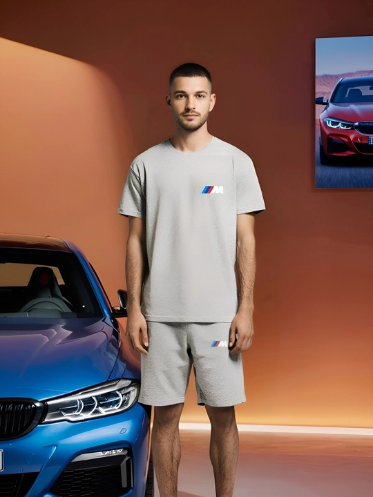 BMW M5 F90 printli erkaklar sport kostyumi, Oversize, o'smirlar uchun futbolka va shortik