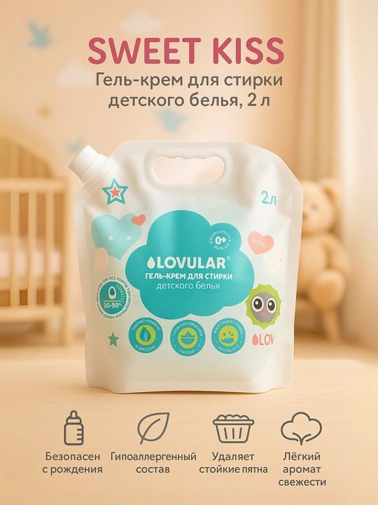 Гель-крем для стирки детского белья Lovular Sweet Kiss/Giraffe, 2–3 л - 