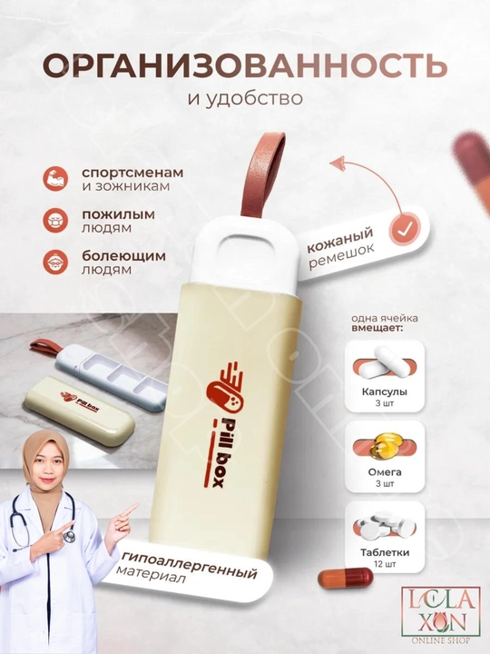 Таблетница, контейнер для лекарств и витаминов, органайзер для таблеток