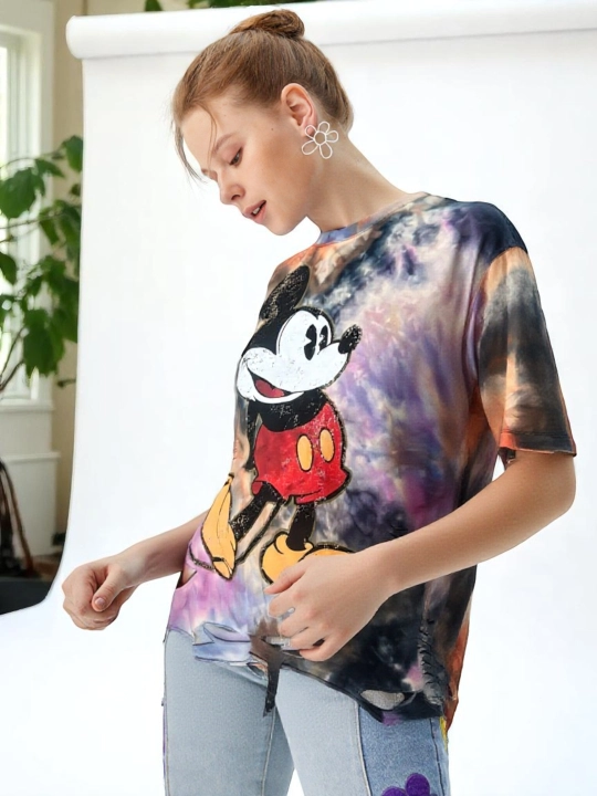 42-54 o'lchamdagi Mickey printli ayollar futbolkasi